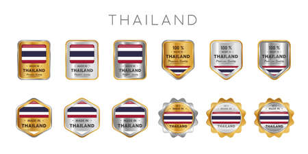 Made in Thailand Label, Stamp, Badge, or Logo. With The National Flag of Thailand. On platinum, gold, and silver colors. Premium and Luxury Emblemのイラスト素材