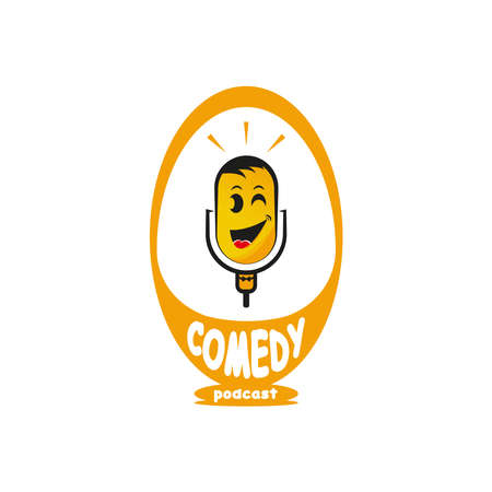 Fun and Comedy Podcast Design. With yellow microphone and funny face icon. Simple and funny templateのイラスト素材