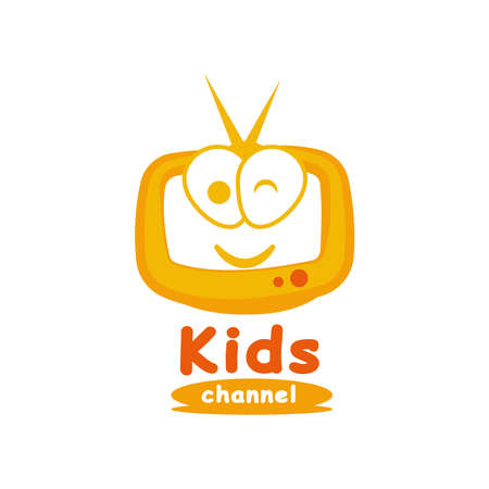 Kids Channel  Design. With tv, television, and cute face icon in yellow color. Simple and premium  templateのイラスト素材