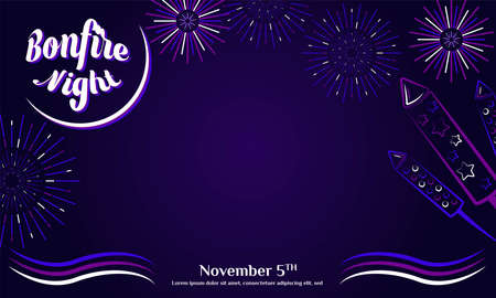 Bonfire Night Flayer. Guy Fawkes Day Background or Greeting Card Design. With gunpowder, fireworks, and bonfire icon. Premium vector templateのイラスト素材