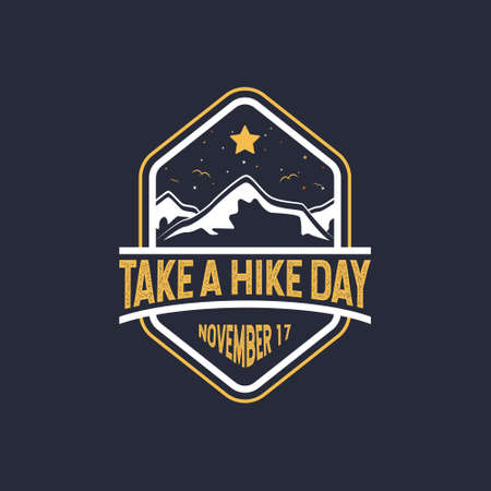 Take A Hike Day. November 17. Rubber stamp, background, label, poster, greeting card, letter, banner, vector illustration. With mountain icon. Premium and luxury designのイラスト素材