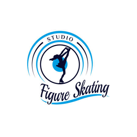Women Figure Skating Logo Design. Logo design for ice skating dance studio. Vintage, classic, luxury, and premium Logoのイラスト素材