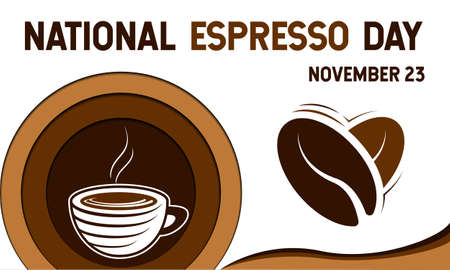 National Espresso Day Background. November 23. Premium and luxury greeting card, letter, poster, or banner. With a coffee cup, heart, and love icon vectorのイラスト素材