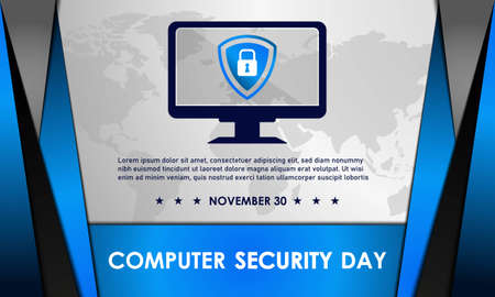 Computer Security Day Background. November 30. Premium and luxury greeting card, letter, poster, or banner. With a monitor, personal computer, shield, and padlock  sign icon vectorのイラスト素材