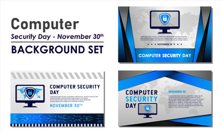 Computer Security Day Background. November 30. Premium and luxury greeting card, letter, poster, or banner. With a monitor, personal computer, shield, and padlock  sign icon vectorのイラスト素材