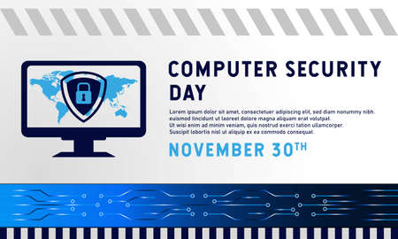 Computer Security Day Background. November 30. Premium and luxury greeting card, letter, poster, or banner. With a monitor, personal computer, shield, and padlock  sign icon vectorのイラスト素材