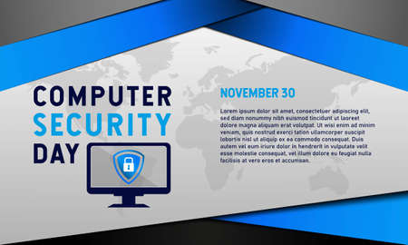 Computer Security Day Background. November 30. Premium and luxury greeting card, letter, poster, or banner. With a monitor, personal computer, shield, and padlock  sign icon vectorのイラスト素材