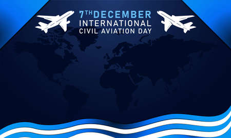 International Civil Aviation Day Background. December 7. Greeting card, letter, banner, or poster. With airplane and world icon. Premium and luxury vector illustrationのイラスト素材