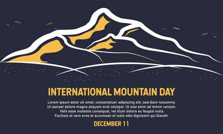 International Mountain Day. December 11. Rubber stamp, background, label, poster, greeting card, letter, banner, vector illustration. With mountain icon. Premium and luxury designのイラスト素材