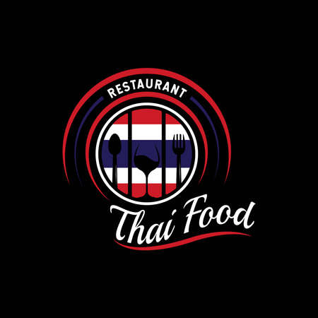 Thailand Food Restaurant  . Thailand flag symbol with Spoon, fork, and glass icons. Premium and Luxuryのイラスト素材