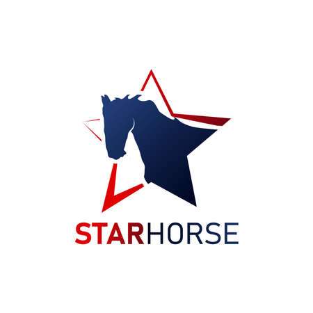 Star Horse  Design. With star, horse head, and pony icon. On gradient blue and red color. Premium and luxury  template vectorのイラスト素材