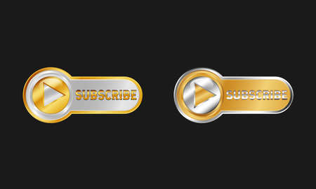 Subscribe Gold Button. With glossy effect and play symbol. Premium and luxury icon templateのイラスト素材