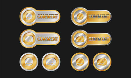 Comment Gold Button. With glossy effect and bubble chat symbol. Premium and luxury icon templateのイラスト素材