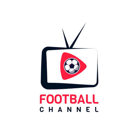 Football Soccer TV Channel . With television, play, and ball symbol. On dark blue and red color. Premium and luxury isolated design vectorのイラスト素材