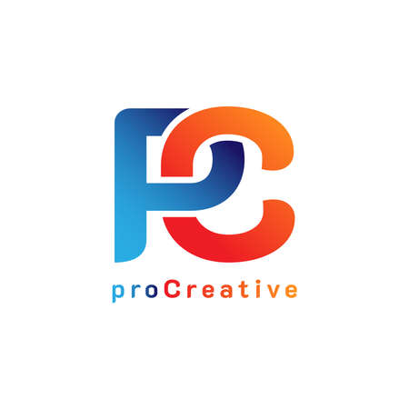 Letter CP, PC, C P Design. On orange, red, and blue gradient colors. Simple negative space illustration vectorのイラスト素材