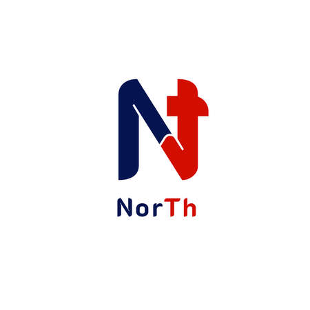 Letter NT, TN, N T Design. On dark blue, navy blue, and red colors. Simple illustration vectorのイラスト素材