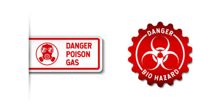 Gas Mask Sticker. Danger gas poison label, sign, or . On gradient red and white color. Premium and luxury vector illustration templateのイラスト素材