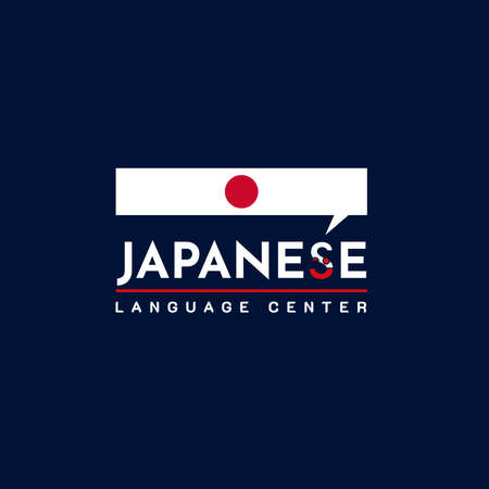 Learning Japanese Language Class Logo. language exchange program, forum, and international communication sign. With Japan Flag. Premium and luxury illustration vectorのイラスト素材