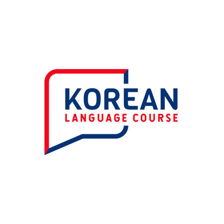 Learning Korean Language Course Logo. language exchange program, forum, speech bubble, and international communication sign. With South Korea Flag. Premium and luxury vector illustrationのイラスト素材
