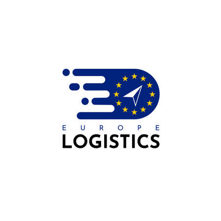 Europe Logistics Cargo Logo. With  Euro flag and star. On blue, yellow, and white colors. Premium and luxury vector illustrationのイラスト素材