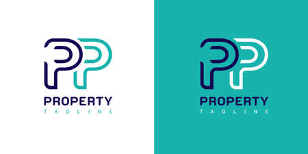 Letter PP, P Logo Design. Property Logo. On white, cyan, and blue colors. Simple, luxurious, and elegant template illustration vectorのイラスト素材