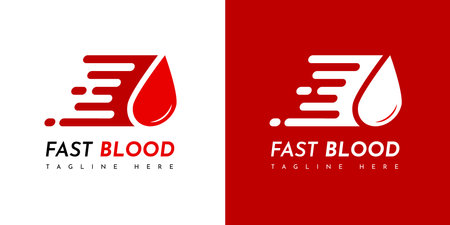 Fast Blood Logo. Quick test blood logo. With blood and move motion icon. On red, white, and black colors. Premium and luxury logo template designのイラスト素材