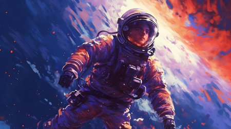 Astronaut in spacesuit against the background of the planet. generative aiの素材