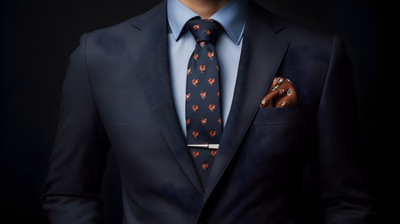Businessman in a suit with necktie on a black background.の素材