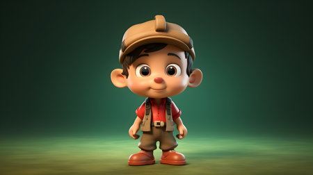 Boy in safari outfit on green background. 3D illustration. Generative AIの素材