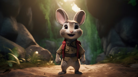 Rabbit with backpack standing on rock and looking at the camera Generative AIの素材