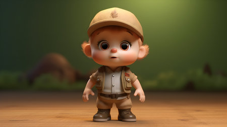 3D rendering of a little boy wearing a safari outfit Generative AIの素材