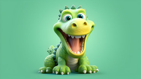 Cute cartoon crocodile isolated on green background. 3d renderingの素材