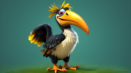 Cartoon toucan with a crown on his head - 3D Illustrationの素材
