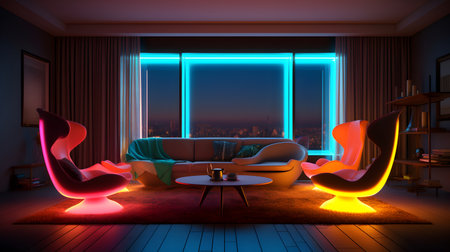 Interior of modern living room with armchairs and coffee table. 3D renderingの素材