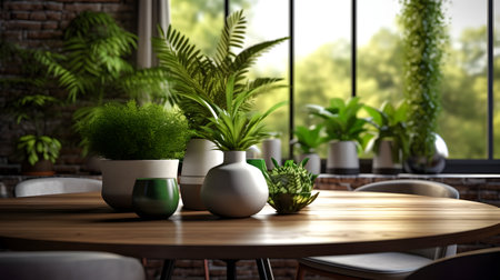 3d render of a modern living room interior with plants in potsの素材