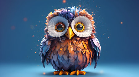 Owl on a blue background. 3d illustration. 3d rendering generative aiの素材