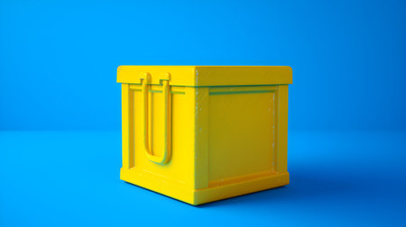 Yellow plastic box on blue background. Minimal concept. 3d render illustration generative aiの素材