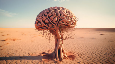 Tree in the desert. 3D illustration. 3D CG. High resolution. generative aiの素材