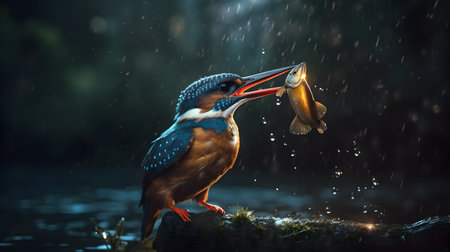 Common Kingfisher (Alcedo atthis) catching a fishの素材