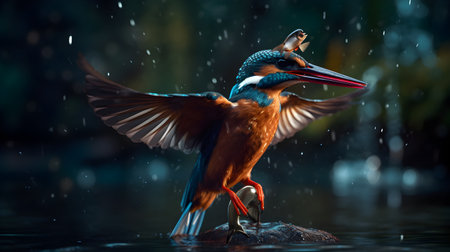 Kingfisher (Alcedo atthis) in the rainの素材