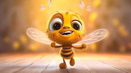 3d rendering of a cute cartoon bee with wings in the airの素材