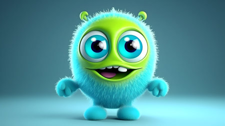 Funny green monster with blue eyes. 3d render illustration.の素材