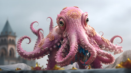 Octopus in the sea. 3D illustration. Fantasy world.の素材