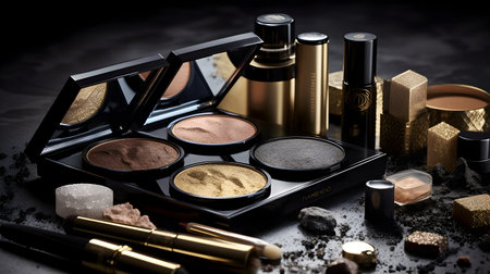 Cosmetic set on a black background. Make-up products.の素材
