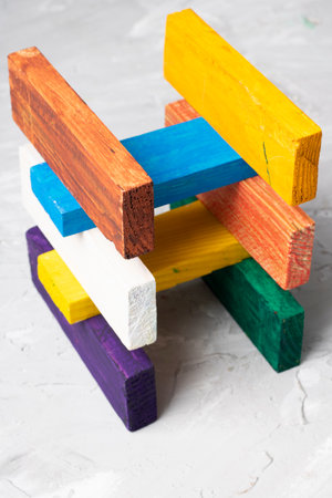 colorful wooden cubes in toy house, children development