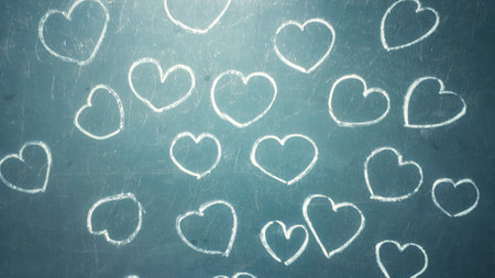 love hearts drawing on a school chalkboard, love conceptの写真素材