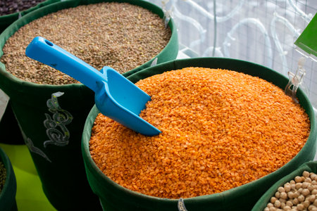 Dried food of legumes seed in sack bags