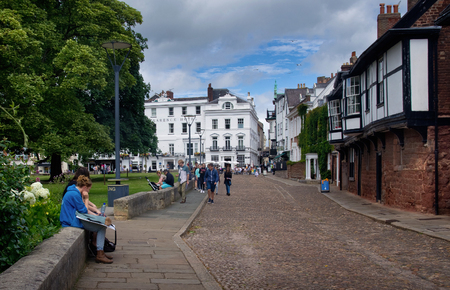 EXETER, UK - July 11 2016: Citizens in the Cathedral Close. England. Devonのeditorial素材