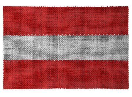 The national flag of the country of Austria. Sewn from three pieces of white thread. Fabric with large texture.の写真素材