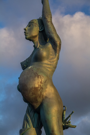 Ilfracombe, North Devon, England, 13 July, 2016: Verity - statue in Ilfracombe of the author Damien Hirstのeditorial素材